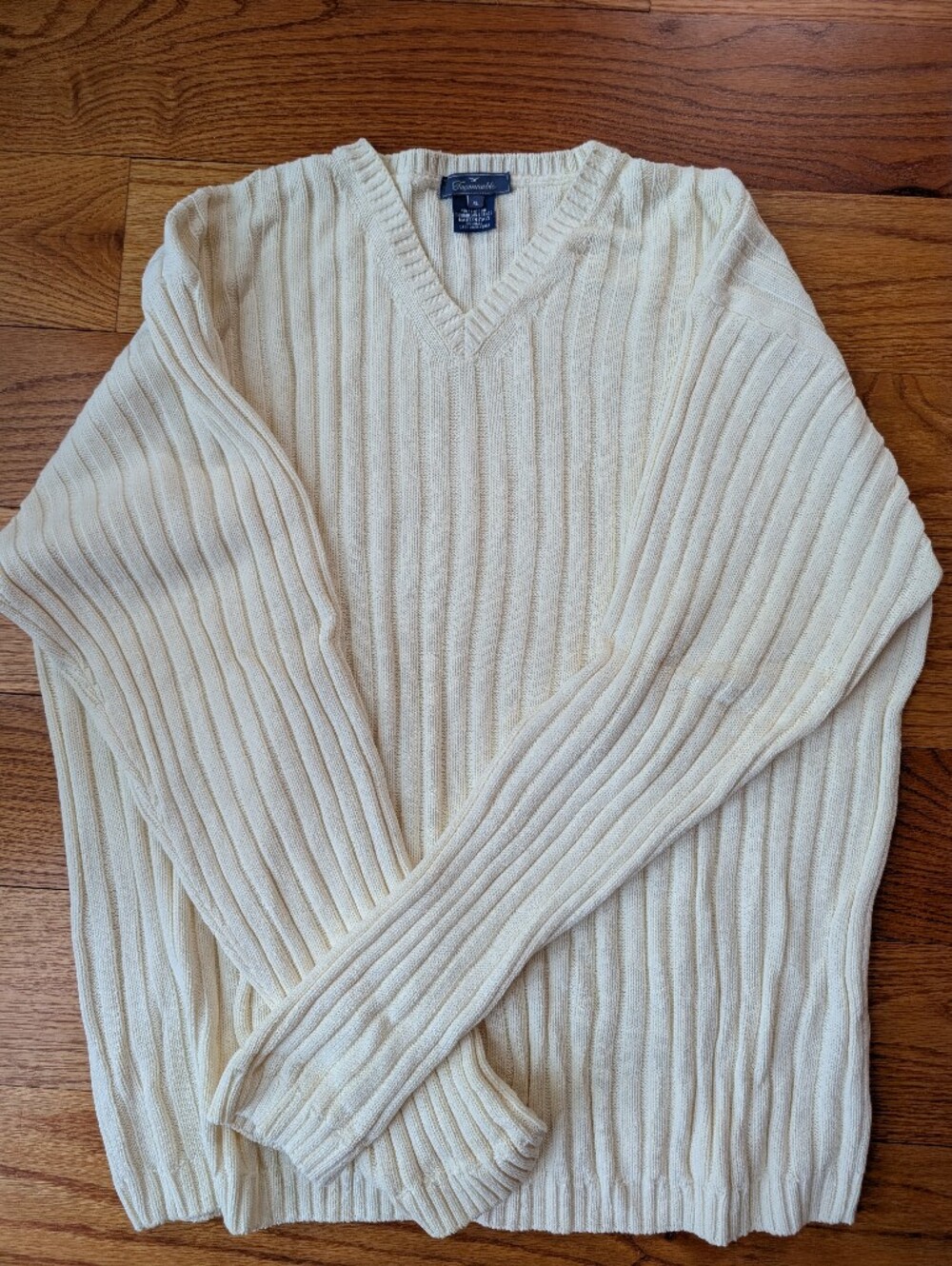 Faconnable Men's Cream Ribbed V-Neck Sweater